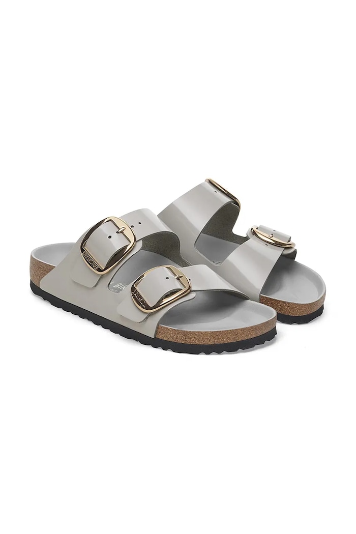 Birkenstock ciabatte slide in pelle Arizona Big Buckle grigio 1029391