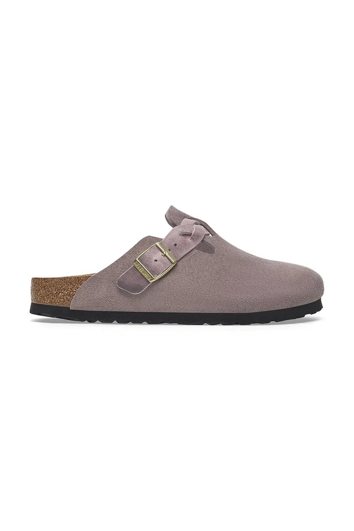 Semišové pantofle Birkenstock Boston Braided semišová kůže fialová 1029122