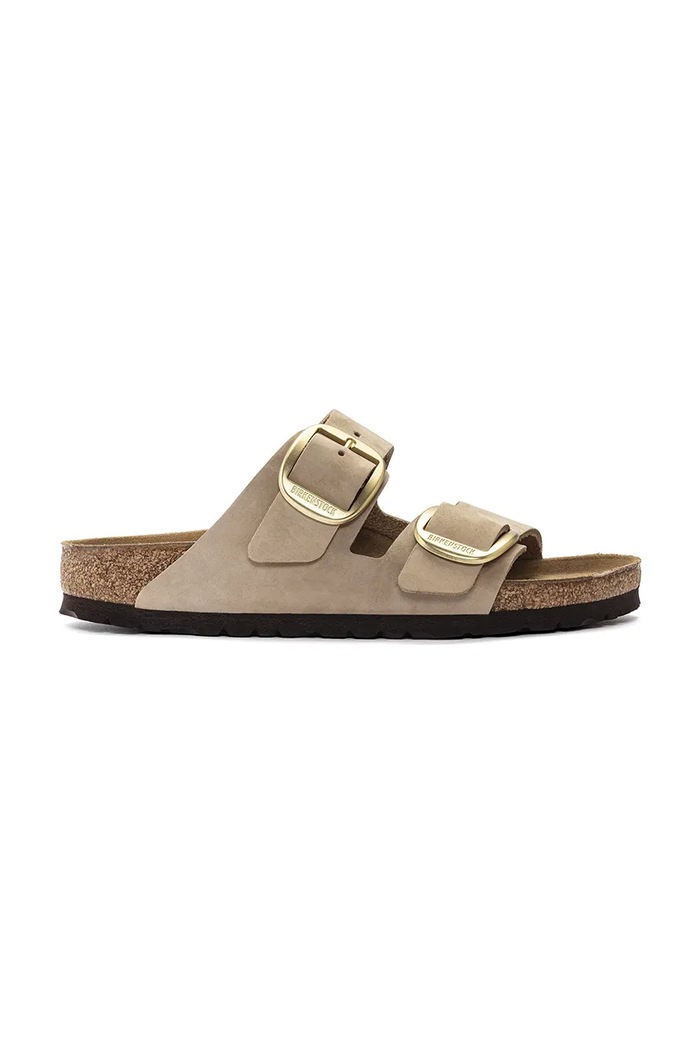 Birkenstock ciabatte slide in nubuck Arizona Big Buckle Piatto beige 1023957
