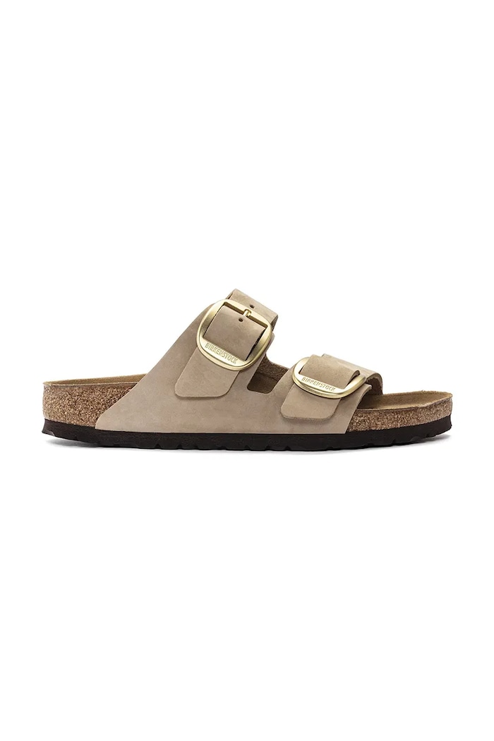 Birkenstock ciabatte slide in nubuck Arizona Big Buckle Piatto beige 1023957