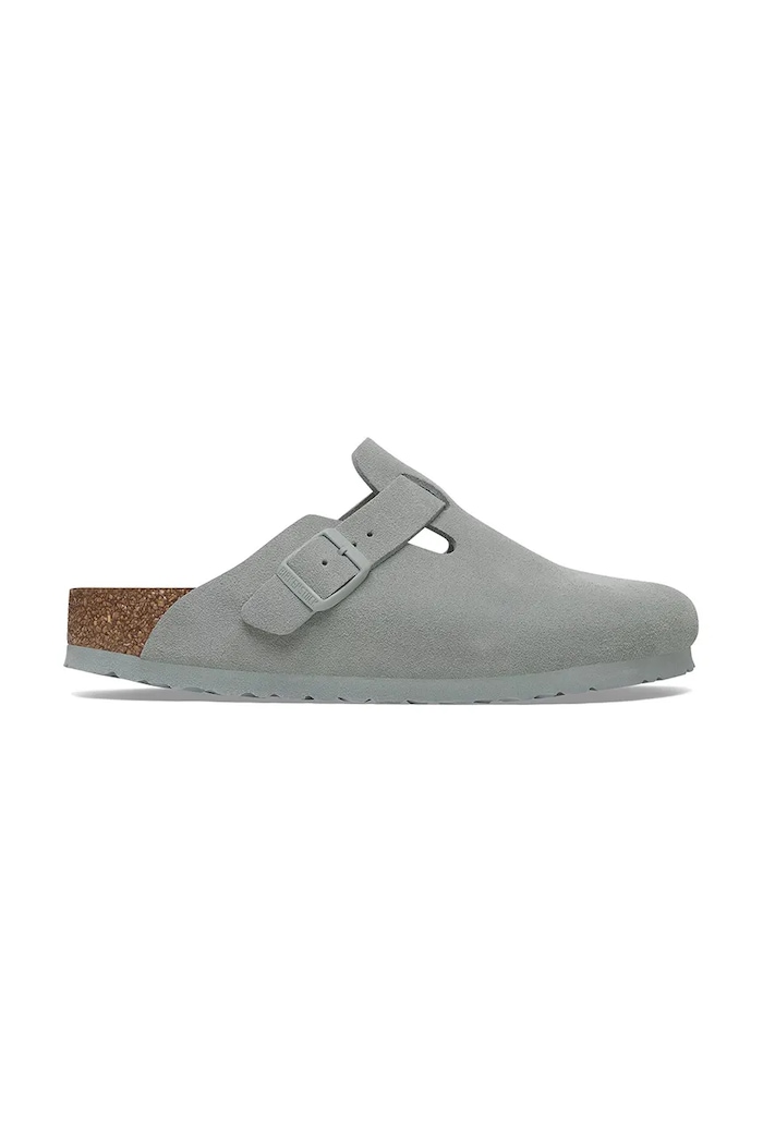 Birkenstock klapki zamszowe Boston płaski niebieski 1029214