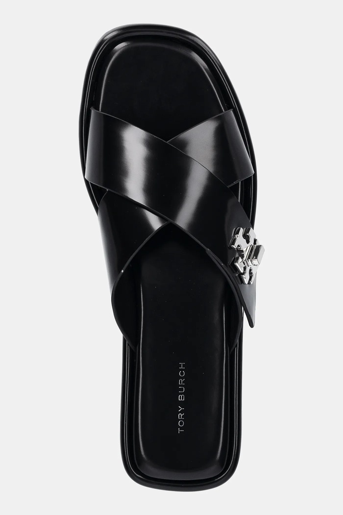Δερμάτινες παντόφλες Tory Burch T Lock Cross Band Slide μαύρο 170611.006