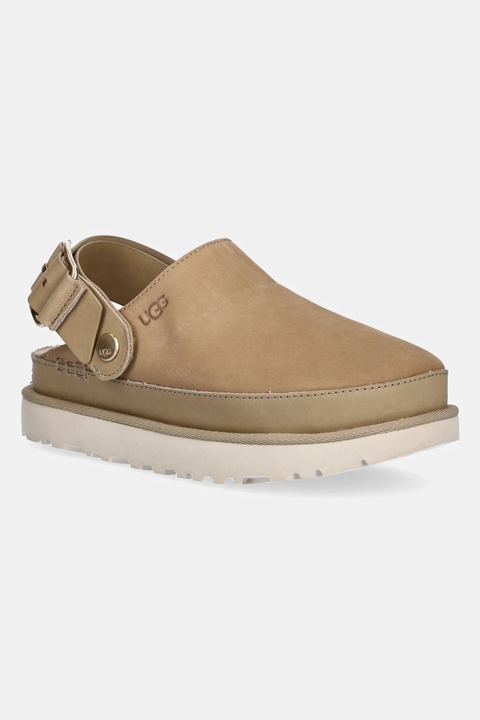 Чехли от набук UGG Goldenstar Villa Clog до 5 см бежов 1169590.MDSD