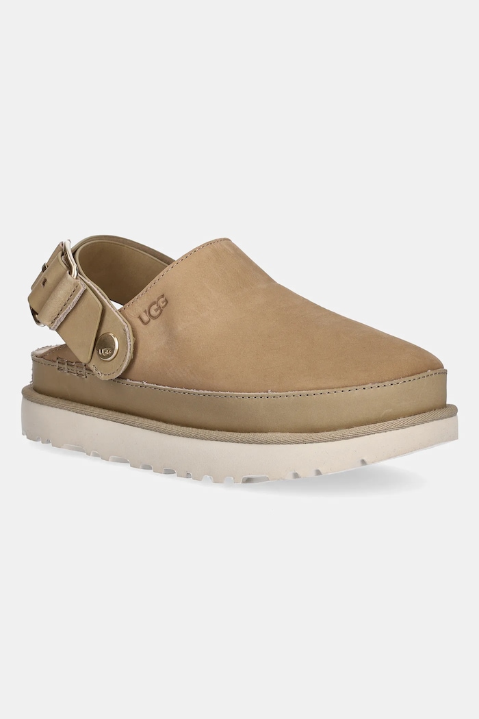 Чехли от набук UGG Goldenstar Villa Clog до 5 см бежов 1169590.MDSD