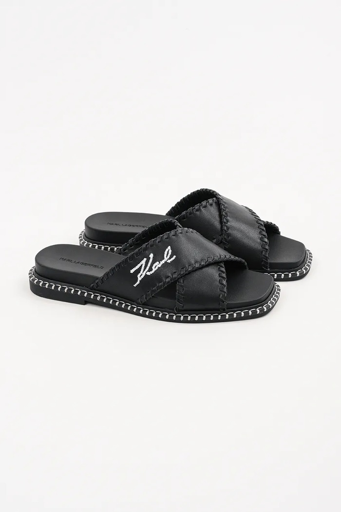 Karl Lagerfeld ciabatte slide in pelle KLEO KL81372.000 nero SS25