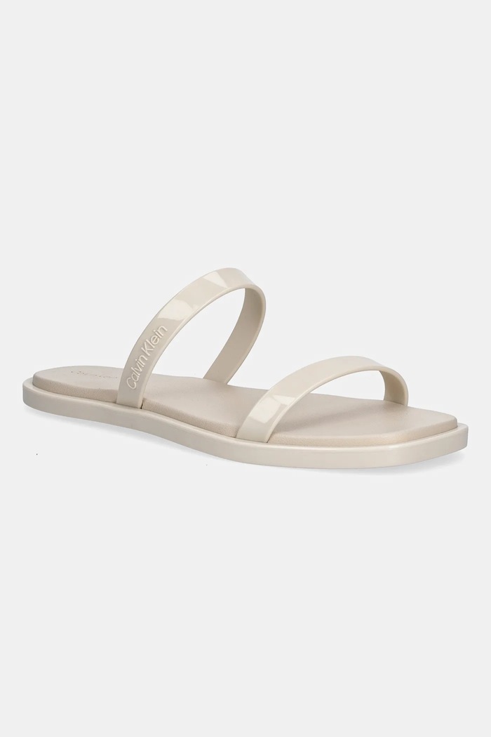 Calvin Klein klapki DOUBLE BAR SLIDE - JELLY syntetyczny beżowy HW0HW02417