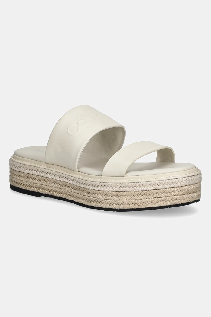 Kožne natikače Calvin Klein FLATFORM WEDGE SLIDE - HE ostalo bež HW0HW02374