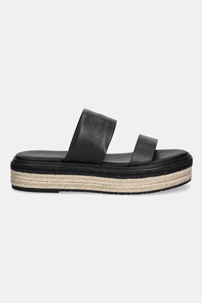 Calvin Klein ciabatte slide in pelle FLATFORM WEDGE SLIDE - HE HW0HW02374 nero SS25