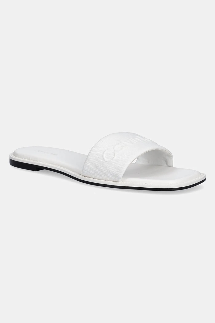 Calvin Klein klapki FLAT SLIDE - HE tekstylny biały HW0HW02378