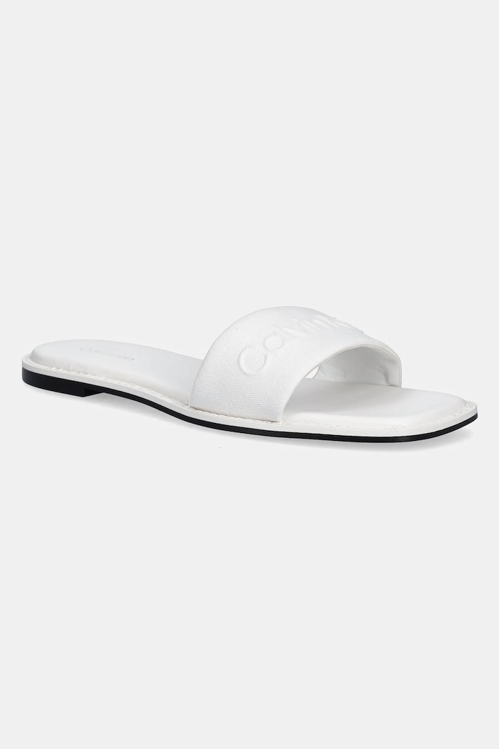 Calvin Klein klapki FLAT SLIDE - HE tekstylny biały HW0HW02378