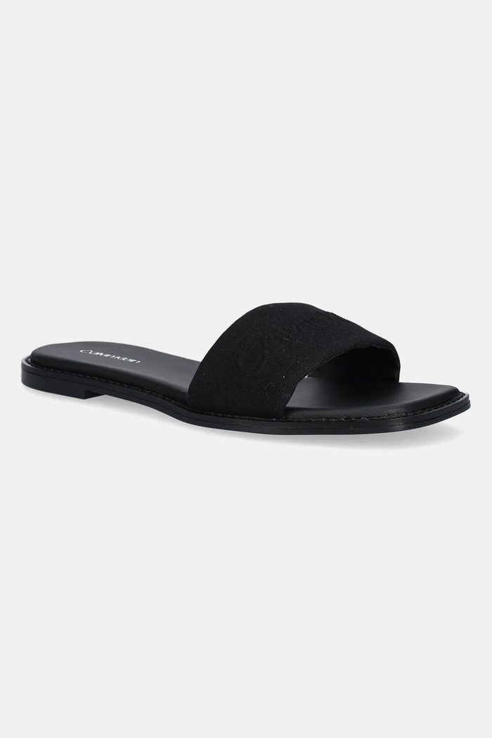Calvin Klein papuci FLAT SLIDE - HE textil negru HW0HW02378