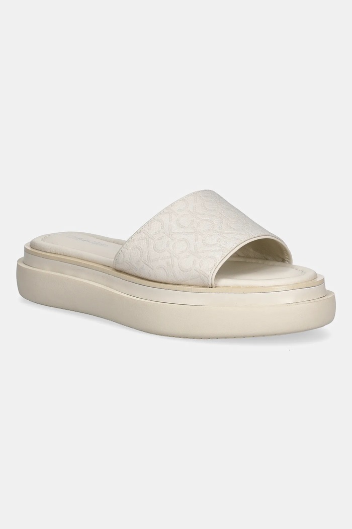 Παντόφλες Calvin Klein FLATFORM SLIDE - JACQ ίσια πλατφόρμα μπεζ HW0HW02461
