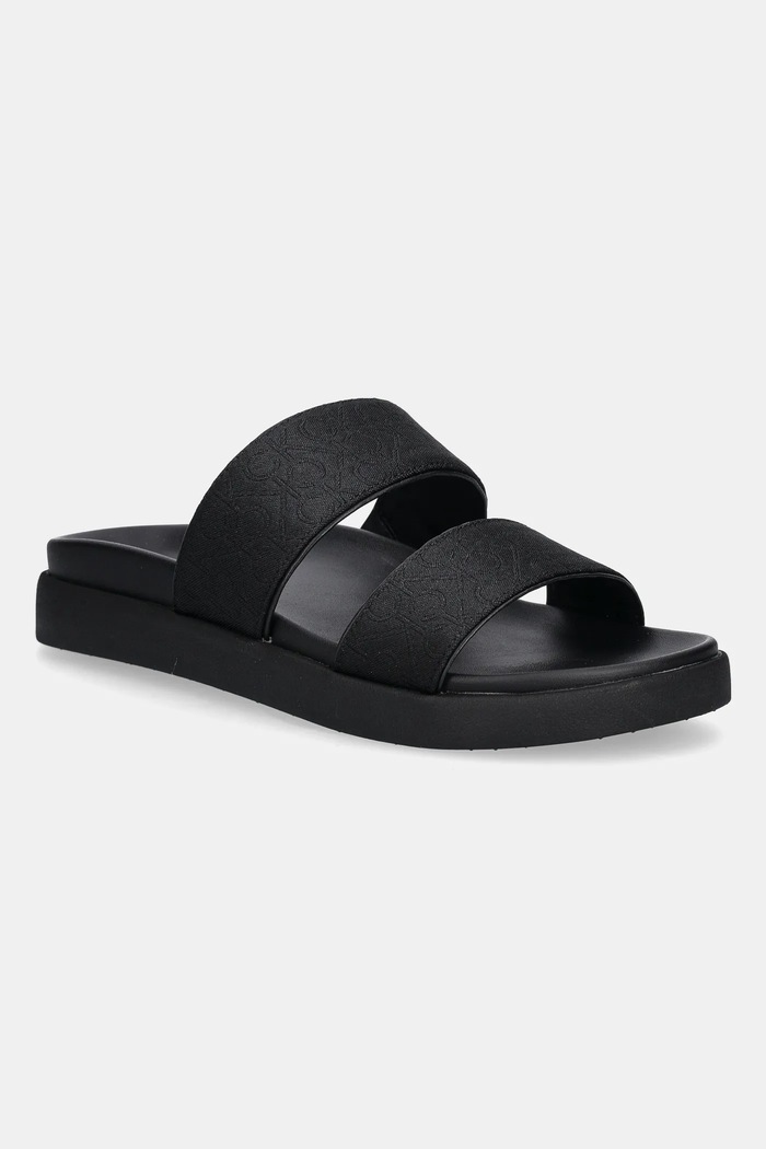 Šľapky Calvin Klein FLAT SLIDE - JACQ textilný čierna HW0HW02486