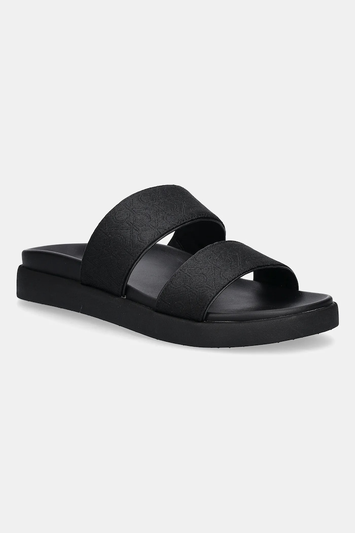 Šľapky Calvin Klein FLAT SLIDE - JACQ textilný čierna HW0HW02486
