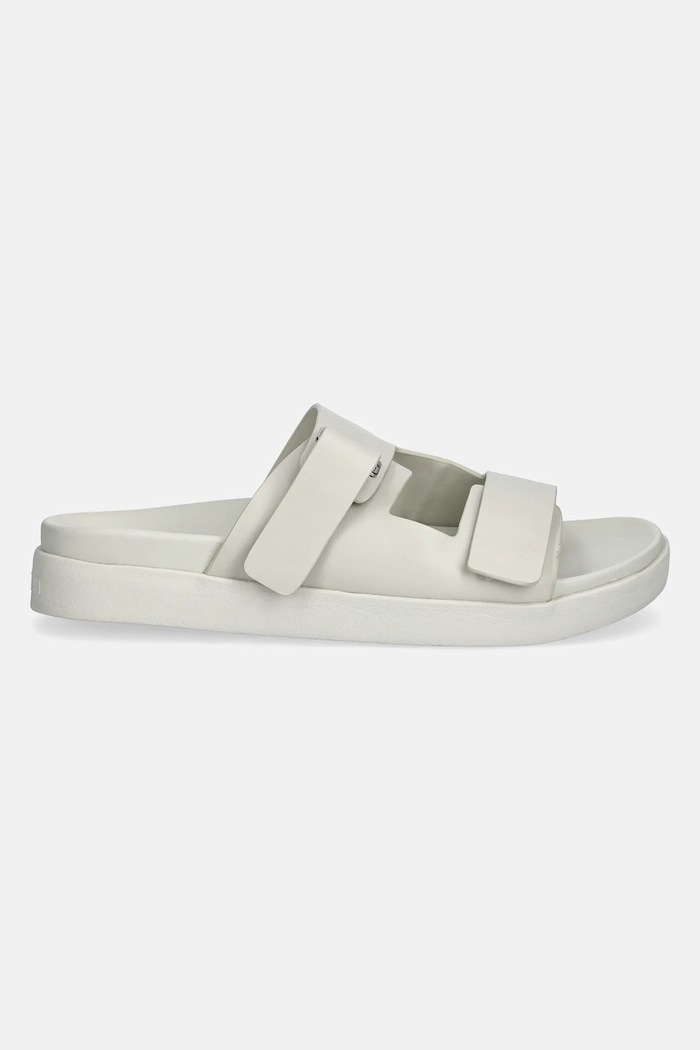Obuv Kožené šľapky Calvin Klein FLAT ADJ SLIDE EYELET HW0HW02489 béžová
