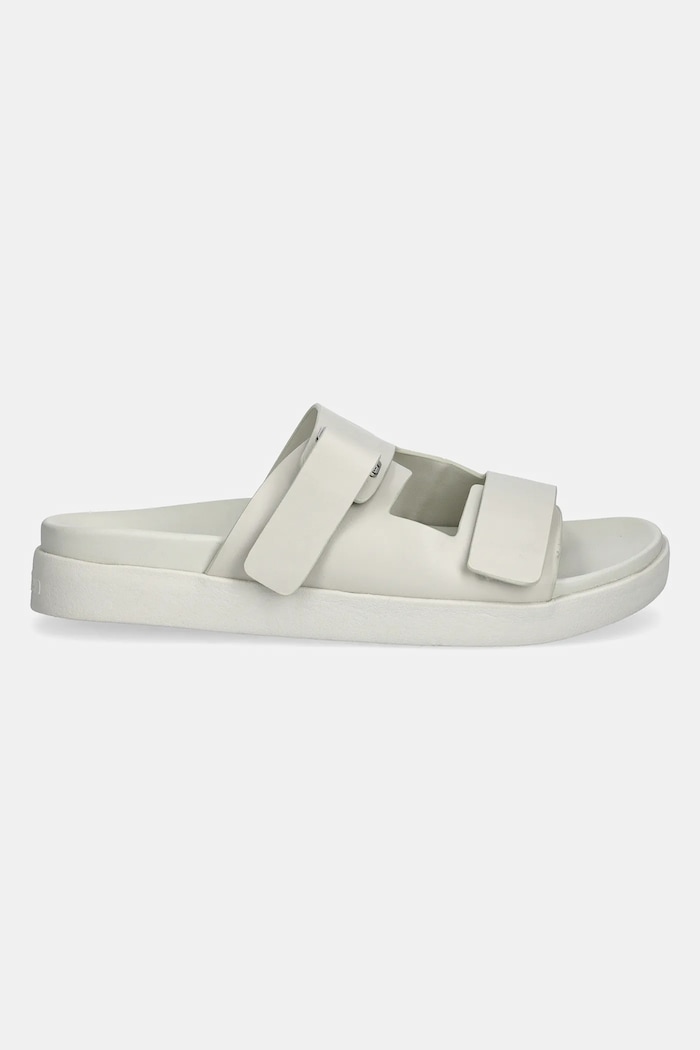 Obuv Kožené šľapky Calvin Klein FLAT ADJ SLIDE EYELET HW0HW02489 béžová