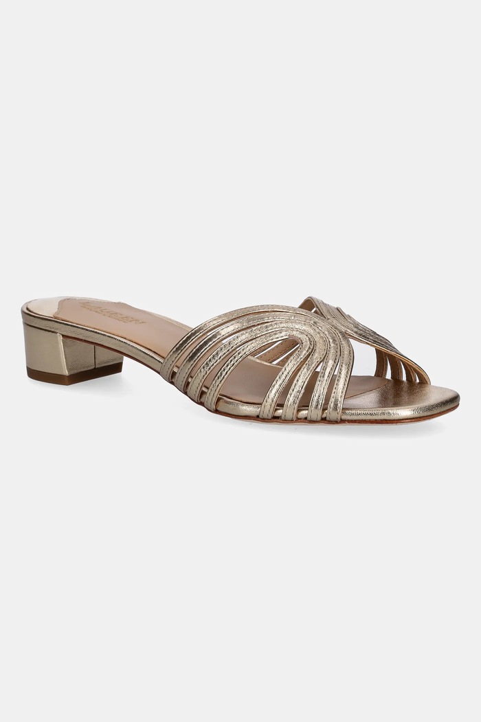Kožne natikače Lauren Ralph Lauren Fay Mtstrp široka potpetica zlatna 802966855001.040