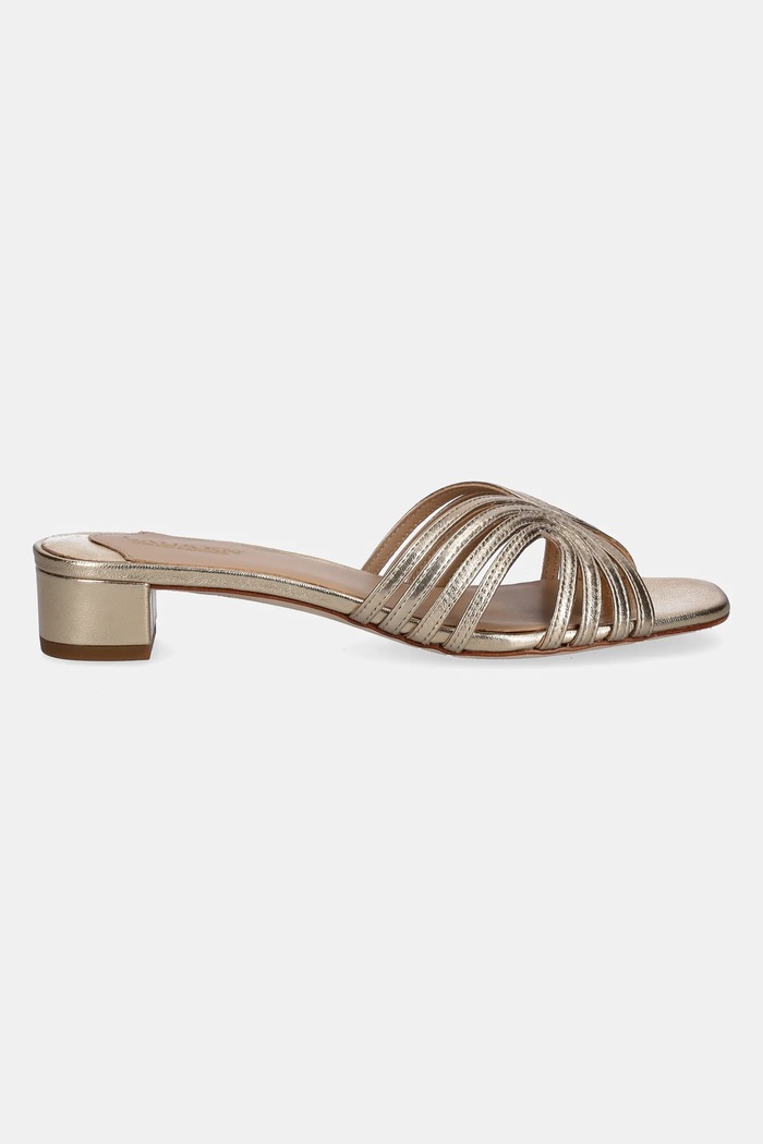 Kožne natikače Lauren Ralph Lauren Fay Mtstrp 802966855001.040 zlatna SS25