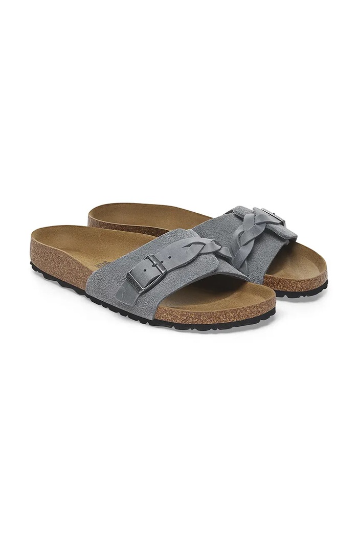Шкіряні шльопанці Birkenstock Oita Braided сірий 1029121