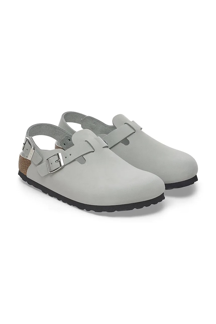 Birkenstock босоніжки на пласкому підборі жіночі нубукові сірий 1029429
