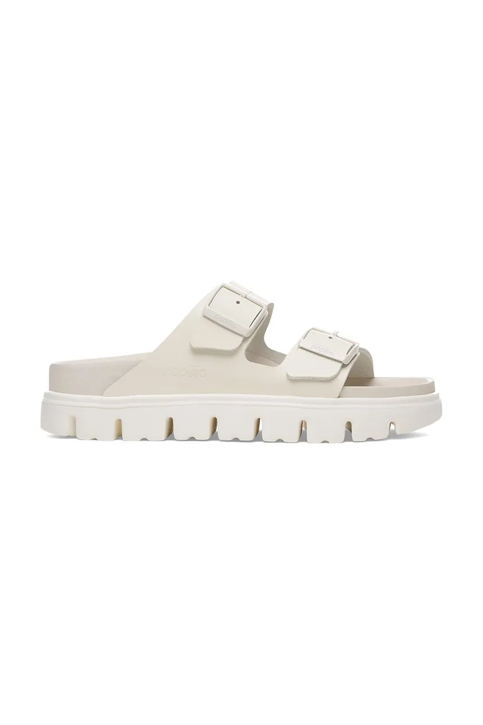 Birkenstock klapki skórzane Arizona Chunky Exq Birkenstock x Papillio płaski beżowy 1029067