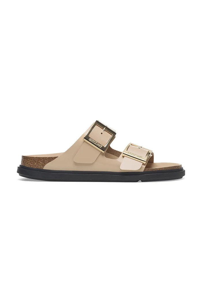 Birkenstock klapki skórzane Arizona Droplet Buckle pozostałe beżowy 1029386