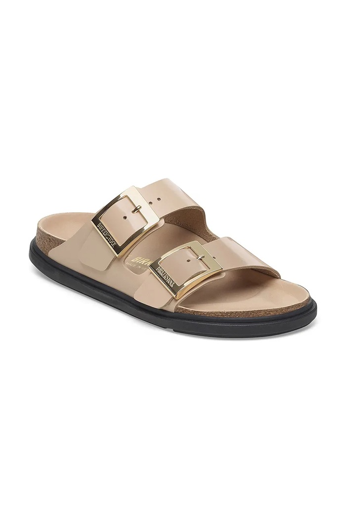 Birkenstock klapki skórzane Arizona Droplet Buckle 1029386 beżowy SS25