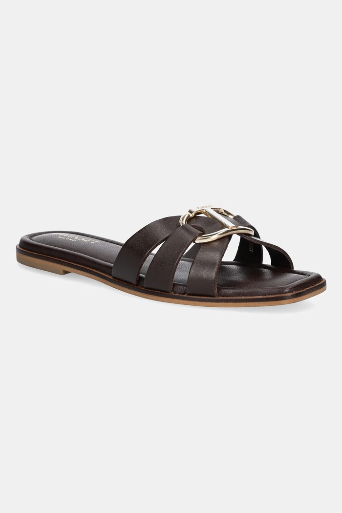 Twinset papuci de piele piele maro 251TGT090.10780