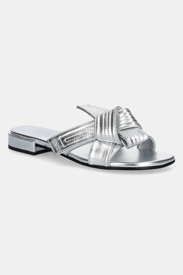 Kožené pantofle Kenzo Mule bez podpatku stříbrná FE62MU125L77.AG