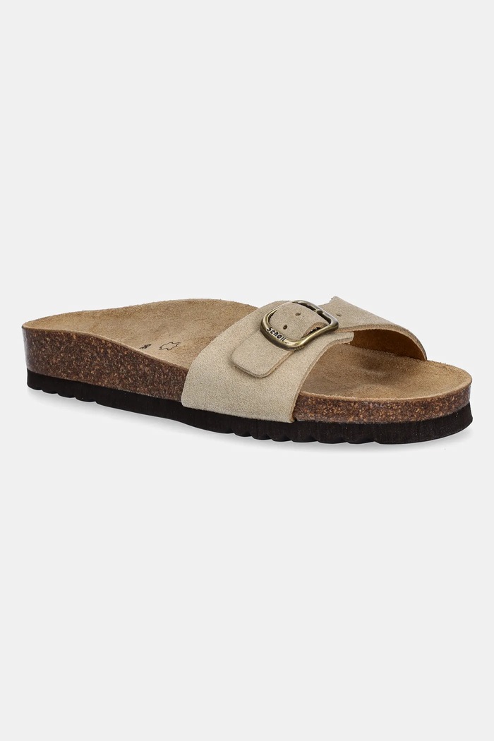 Scholl papucs velúrból ESTELLE velúr bőr bézs F321561002