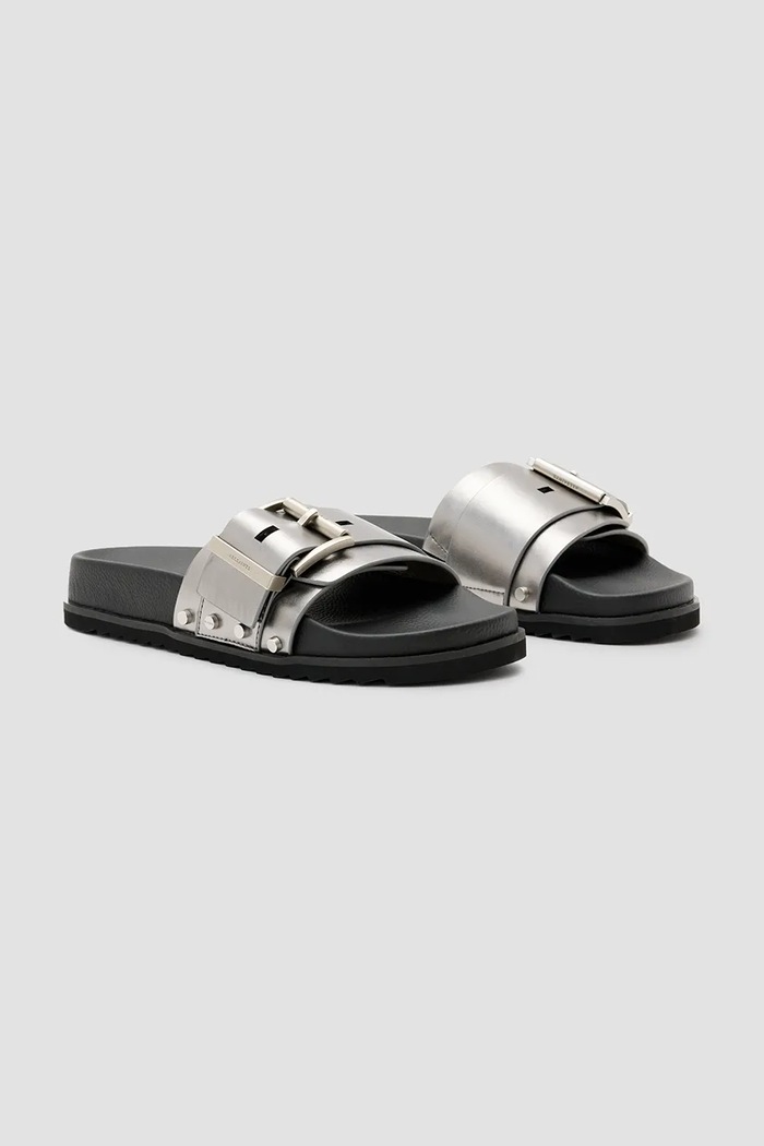 Natikače AllSaints Ellie Stud Slider W039FC srebrna SS25