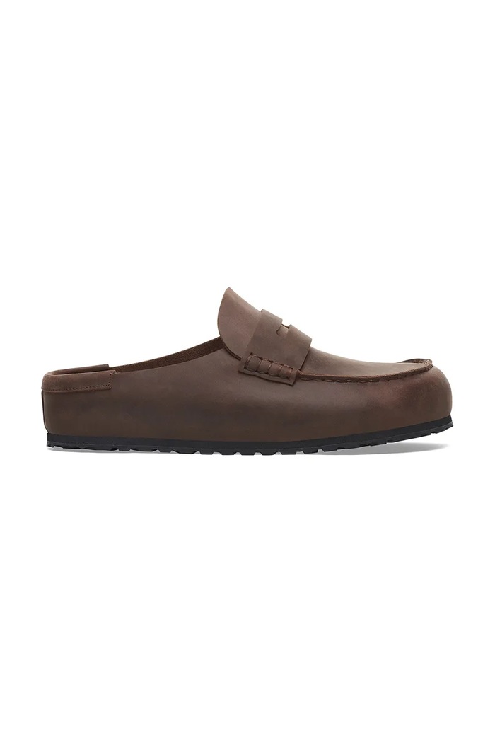 Шкіряні шльопанці Birkenstock Naples Wrapped LEOI віденський коричневий 1029700