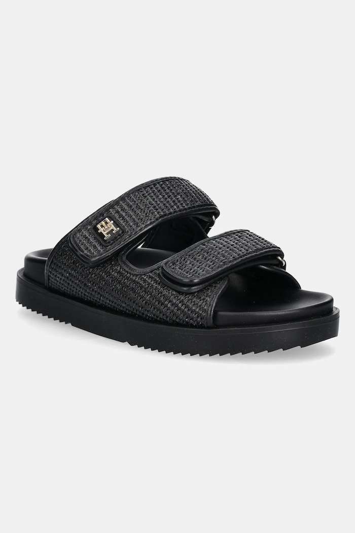Tommy Hilfiger klapki TH DOUBLE STRAP RAFFIA SANDAL syntetyczny czarny FW0FW08940
