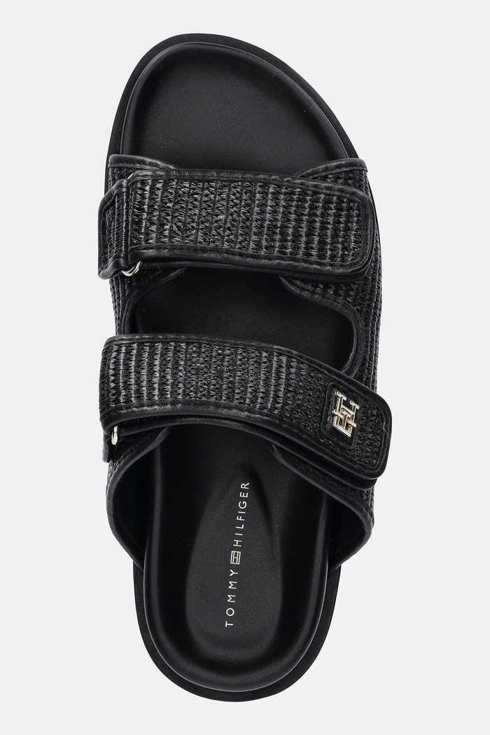 Tommy Hilfiger klapki TH DOUBLE STRAP RAFFIA SANDAL czarny FW0FW08940
