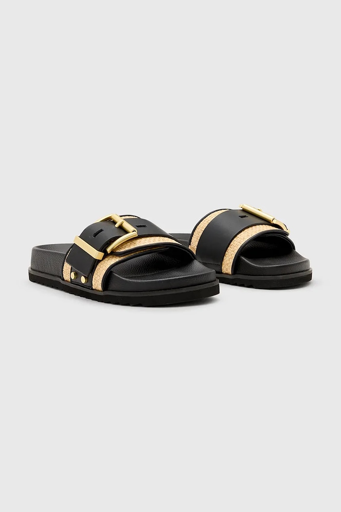 Pantofle AllSaints Ellie Raffia Slider W003FD černá SS25