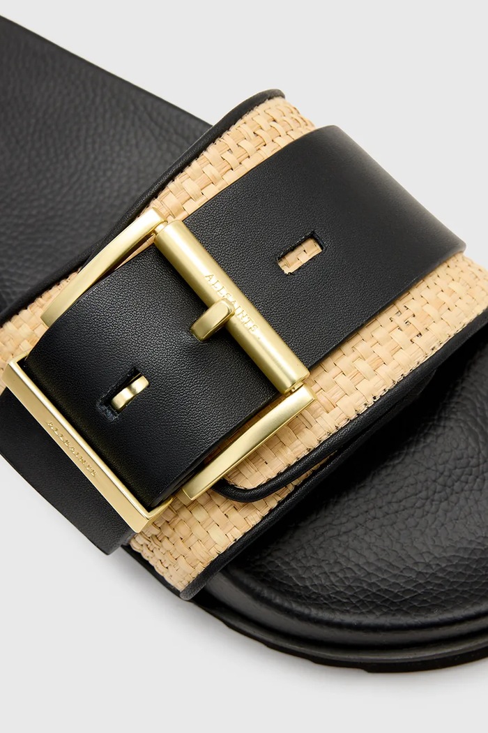 Pantofle AllSaints Ellie Raffia Slider černá W003FD