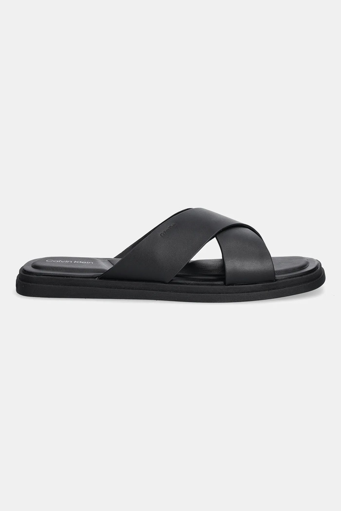 Kožne natikače Calvin Klein CRISS CROSS SANDAL HM0HM01737 crna SS25