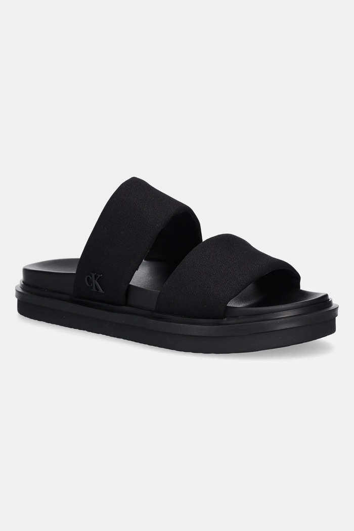 Pantofle Calvin Klein Jeans FLAT MOLDED DBL BAR SANDAL CV textilní černá YM0YM01222