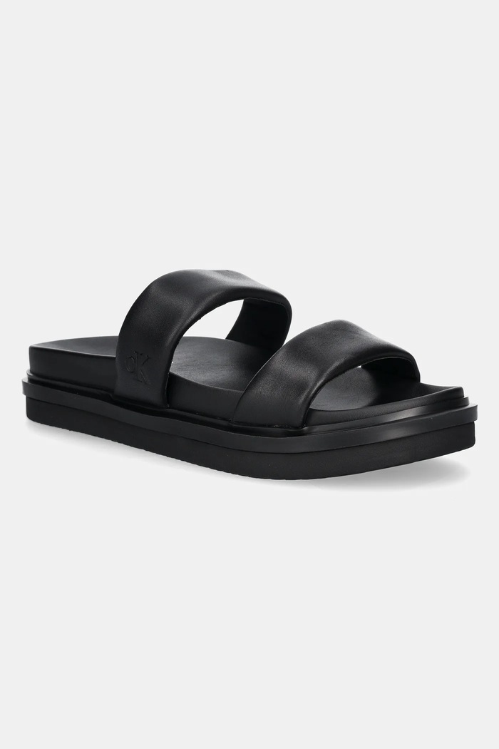 Чехли Calvin Klein Jeans FLAT MOLDED DOUBLEBAR SANDAL LTH гладка кожа черен YM0YM01226