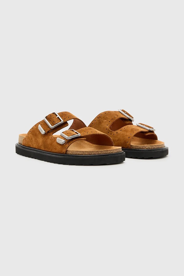 AllSaints papucs velúrból Randal Sandal M002FC.TAN barna SS25