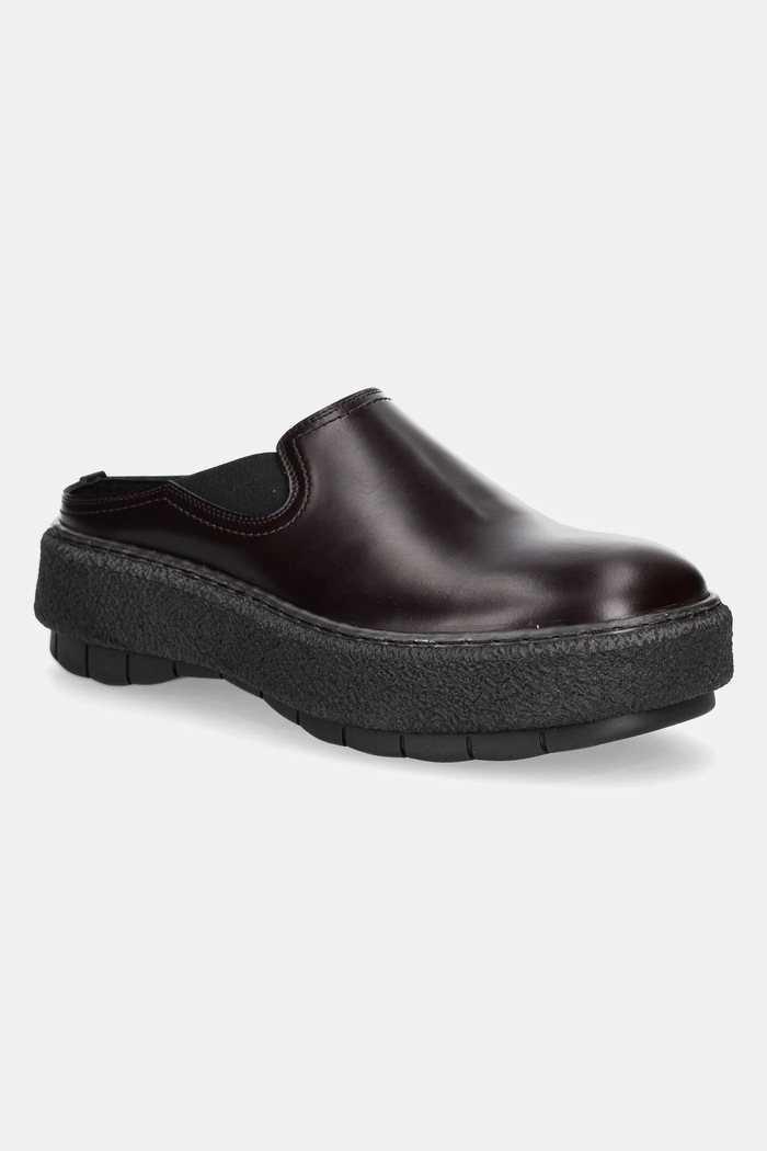 Sunnei ciabatte slide in pelle CEMENTO pelle fiore marrone SHOXFLS009.LTH073.0115