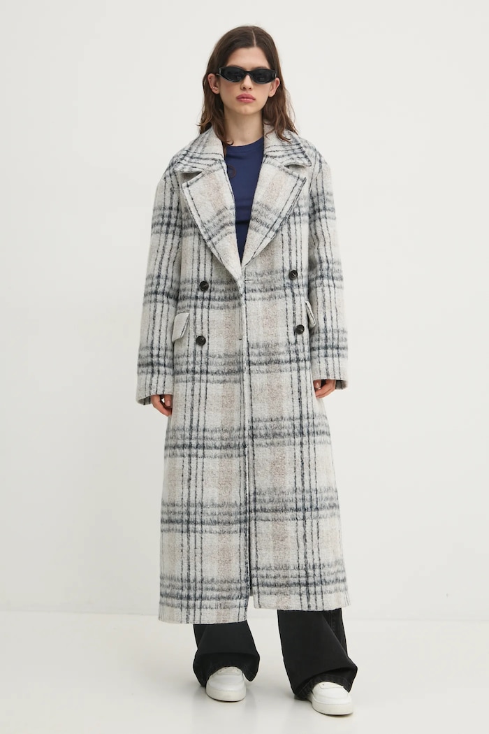 Kabát s příměsí vlny Tommy Jeans bez kapuce šedá DW0DW20553