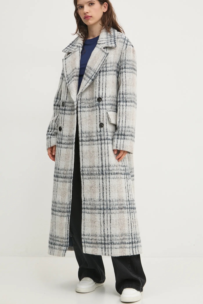 Kabát s příměsí vlny Tommy Jeans DW0DW20553 šedá SS25