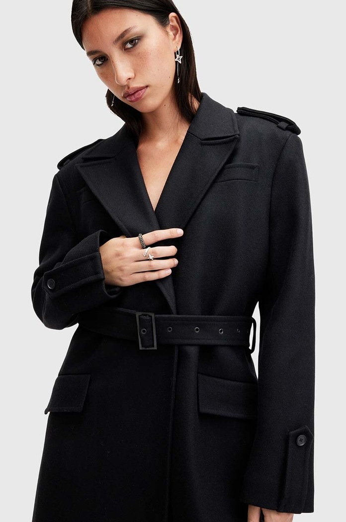 Μάλλινο παλτό AllSaints AUGUSTA W058OA μαύρο SS25