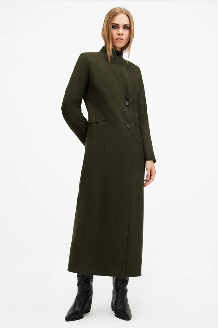 Vlněný kabát AllSaints SONNIE W082OB zelená