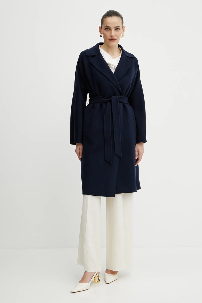 Vlněný kabát Weekend Max Mara nezateplené námořnická modř 2515011011600