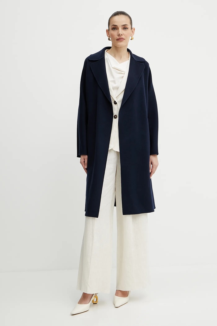 Vlněný kabát Weekend Max Mara 2515011011600 námořnická modř SS25