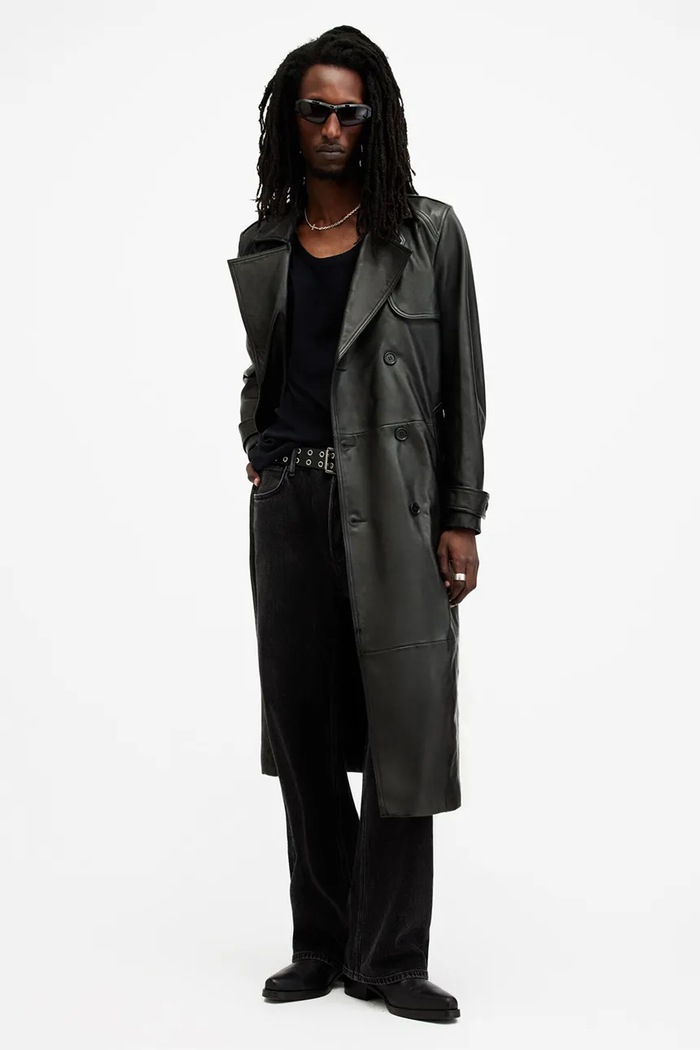 Kožený kabát AllSaints NEO nezateplené černá M005LB