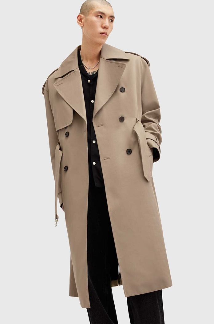 AllSaints trencz bawełniany SPENCER M009OZ beżowy SS25