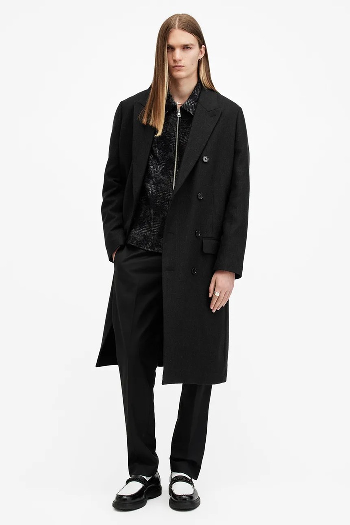 Vlněný kabát AllSaints ARCADE přechodné černá M014OB